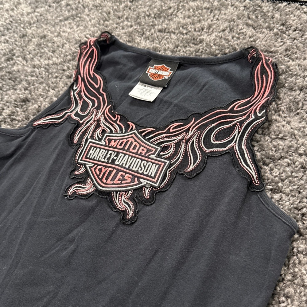 Biker Harley-Davidson Tank Top Women Black Excellent Embroidered Logo Zion M
